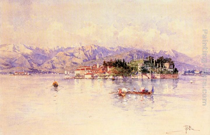 Boating on Lago Maggiore, Isola Bella beyond painting - Paolo Sala Boating on Lago Maggiore, Isola Bella beyond art painting